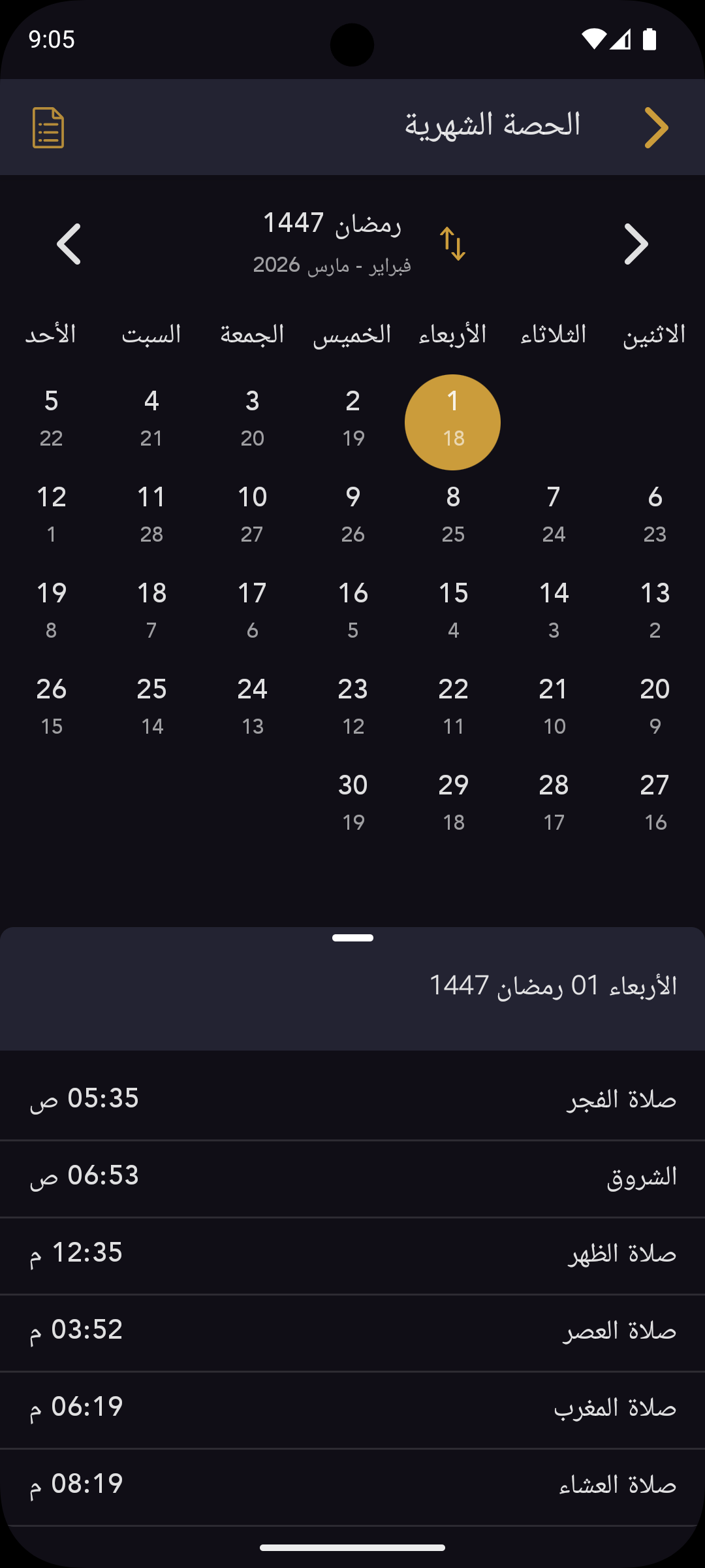 التقويم الهجري — عرض الشهر
